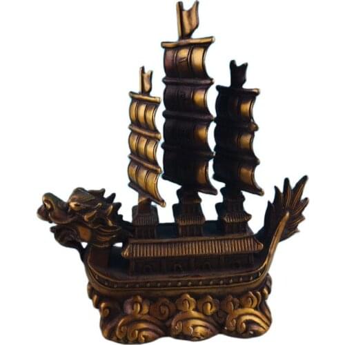 Chinese old feng shui decorate bronze Pure Copper dragon turtle Boat sailing