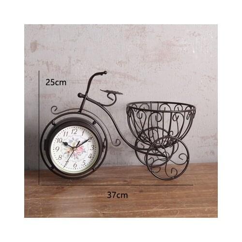 Retro Creative Home Metal Clocks Crafts Living Room Double-sided Mute Clock Decoration Ornaments Bicycle Seat Desk Decoration