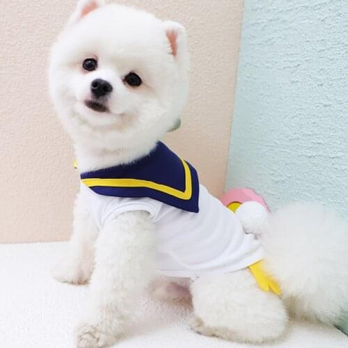 Cartoon Chick and Dog Summer Clothes Thin Puppy Clothes Teddy Sailor Suit Bichon Pullover Pet Home Clothes XS-XL
