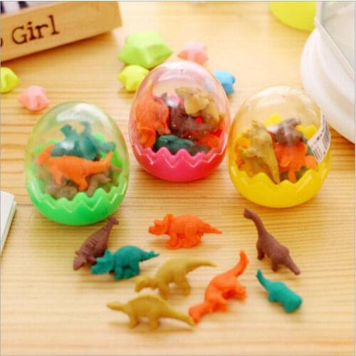 Hot 1 Box Kawaii Dinosaur Egg Animal Pencil Eraser Office And School Students Stationery