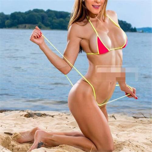 Micro bikini Sexy swimwear women swimsuit women biquini mini bikinis Solid color Edging Halter Small triangle String strap Thong