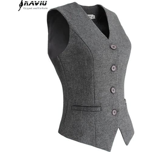 Naviu Women Elegant OL Waistcoat Vest Gilet V-Neck Business Career Ladies Tops Office Formal Work Wear Outerwear