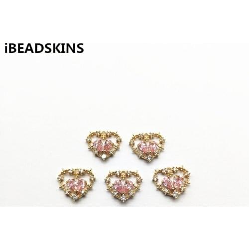 New arrival! 14x12mm 20pcs Zircon/Real gold plating Heart shape charm for Earrings Making Earrings parts hand Made Jewelry DIY