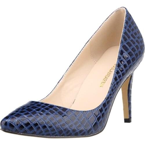 New Women Pumps 9cm Sexy Faux Crocodile Office Ladies Pointed Toe High Heels Party Dress Wedding Shoes Plus Size 952-1EY