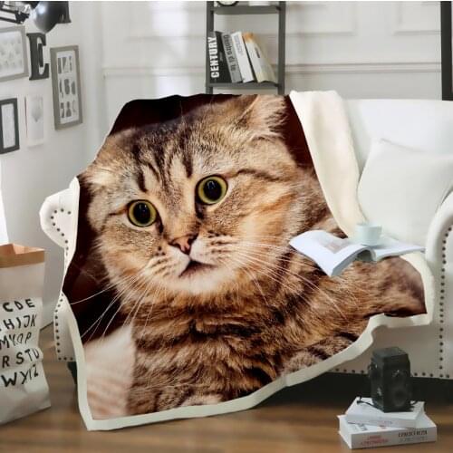 Cute Animal Cat Pet Cat Blanket 3D Print Plush Sherpa Blanket Sofa Bed Chair Rest Bedspread Fleece Blanket Decor Thin Quilt
