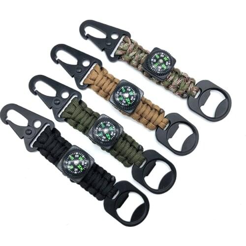 Outdoor Multifunctional Compass Olecranon Bottle Opener Carabiner Key Chains Seven-core Umbrella Rope Hand-woven Keychain Gifts