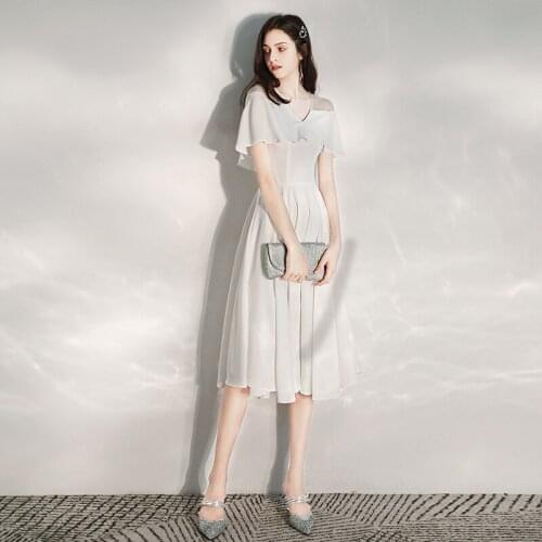 Special Occasion Dresses Vintage V-Neck Short Luxury White Zipper A-Line Knee-Length Satin Elegant Fashion Women Prom Gown E995