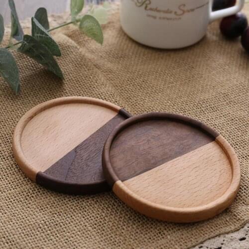2pcs Solid Wooden Coasters Heat Insulation Drink Wine Tea Coaster Teacup Mat Tea Coffee Cup Pad Placemats Decor Non-slip Cup Mat