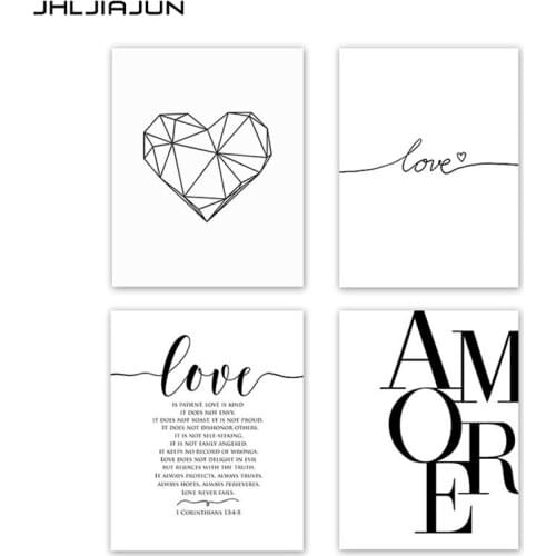 JHLJIAJUN Scandinavian Style Love Poster Black and White Canvas Painting For Living Room Nordic Decoration Home Art