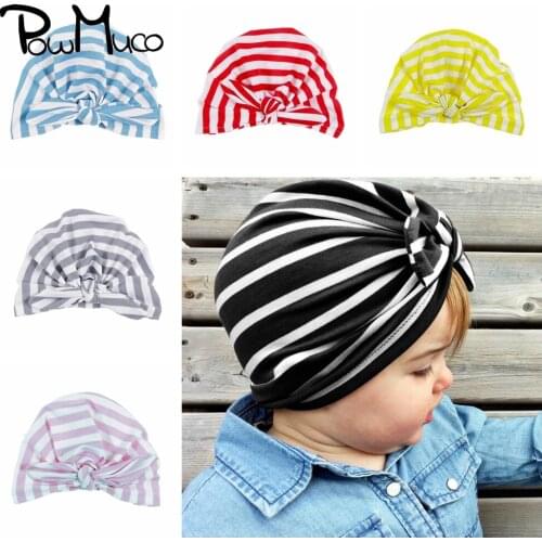 Powmuco 8 Colors Striped Bunny Ears Infant Hat Fashion Handmade Knotted Baby Girls Caps Toddler Turban Newborn Photography Props