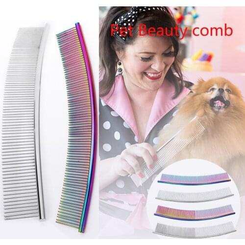 Moon Shaped Pet Grooming Comb Stainless Steel Beauty Removes Fleas Curved Row Comb Dog Opening Durable Comb
