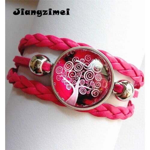 1pc Jiangzimei Tree of life Cartoon silver bracelets Mandala Flower Art Glass Round Dome bracelet