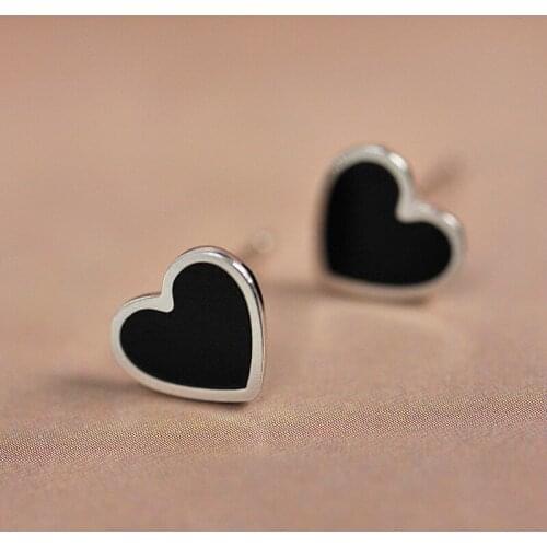 100% 925 Sterling Silver Engagement Enamel Heart Stud Earrings for Women Girls sterling-silver-jewelry Earring Wedding Gifts