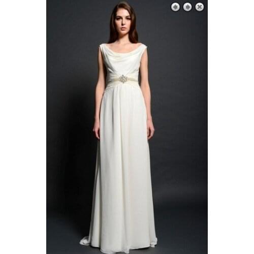 Chiffon floor medias scoop dinner maxi brides maid vestidos formales long beaded bridal belt graduation Bespoke Wedding Dresses