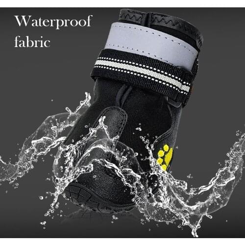 4pcs/set Pet Dog Shoes Reflective Waterproof Dog Boots Warm Snow Rain Pets Booties Anti-slip Socks Footwear For Medium Large Dog