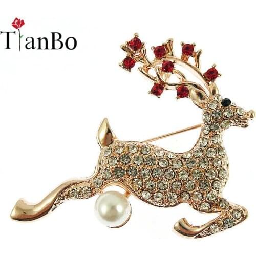 TianBo Rhinestone Reindeer Brooches Zinc Alloy Christmas Deer Pin Christmas Present Christmas Gifts New Year