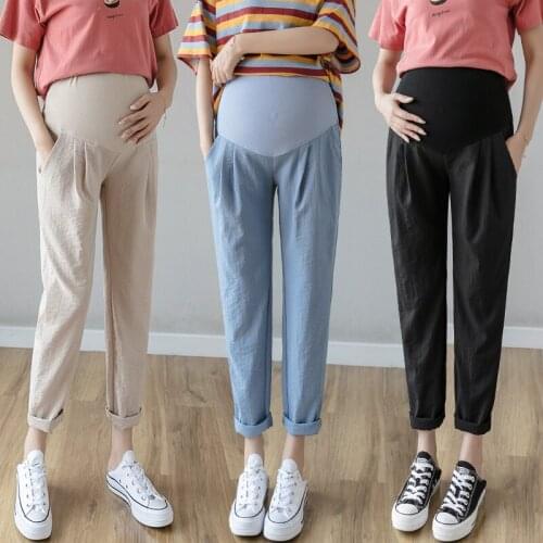 Spring autumn Maternity Cotton Linen Pants Pregnancy home Casual Straight Loose Belly Pants Clothes for Pregnant Women Trousers
