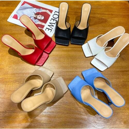 Spring/summer 2021 European and American High-heeled Slippers with Square Head, Fine Heel and Open Toe Slippers