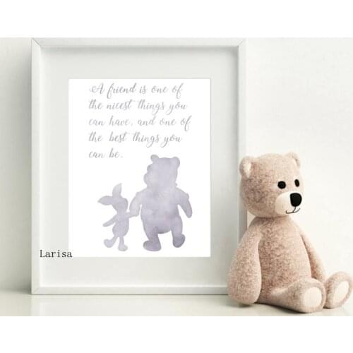 Winnie The Pooh Canvas Poster Watercolor Art Painting Cartoon Kids Room Nursery Decor Picture Wall Art Friendship Quote Mural