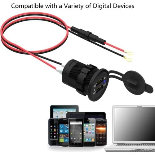IP66 Water Proof 12V DC 2USB Motorcycle Cigarette Lighter Socket Charger Connector and Fuse Converter Plug ,Car Moto Dropship