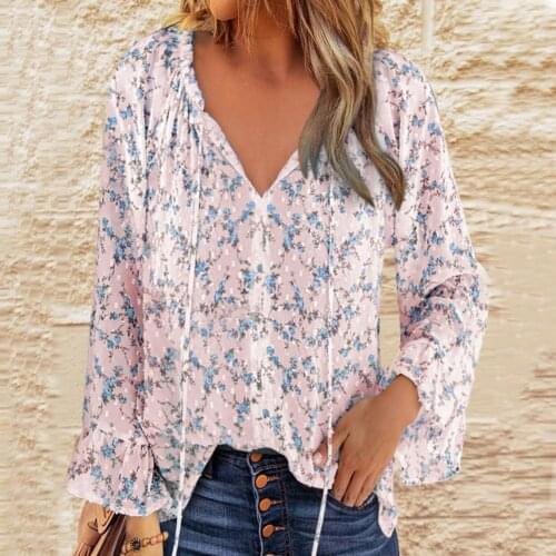 2021 New Fashion Summer Skin-friendly Fashion V Neck Loose Casual Blouse Comfy Casual Blouse Floral Print for Travel Daily Life