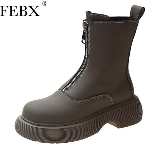 Women Ankle Boots Ladies Zip Platform Non-Slip PU Leather Ladies Boots Fashion Outdoor Short Boot Womens Footwear Autumn Shoes