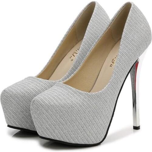 2019 HOT Women Pumps Sequined Cloth Pointed Toe Slip On 14CM Thin Heels Waterproof platform High Heel shoes woman