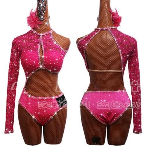 Sexy Latin Dance Women New Asymmetric Dress Lace Leotard Flamengo 2019 Salsa Dress Competition Wear Latin Dance Dress BL2544