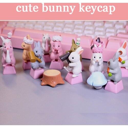 1pc DIY Key cap Little Rabbit keyboard keycap personality design,Cute pink Q Meng cartoon anime modeling keycaps Cherry MX axis