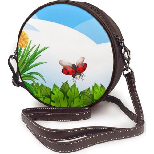 2021 Shoulder Bags Girls Round Bags Blank Scene With Ladybugs Flowers At Daytime Womens Casual Messenger Bags Crossbody Bags
