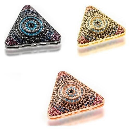 24*24mm triangle evil eye crystal micro pave cz zircon cubic zirconia beads DIY necklace charm bracelet connectors making hyfg3