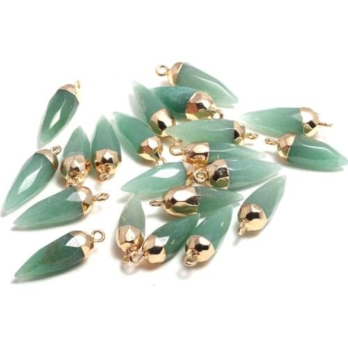 3PCS Natural Stone Bullet shape Section Green Aventurine Pendants Natural Stone Pendant for Jewelry Making DIY Necklace 13x26mm