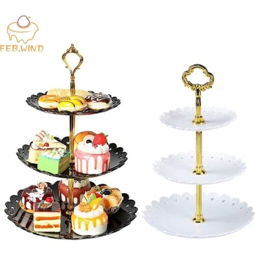 3 Tiers Sweets Candy Cake Stand for Wedding Party Cake Display Retro Cupcake Tray Plates Holder Plastic Tiered Dessert Tray 231
