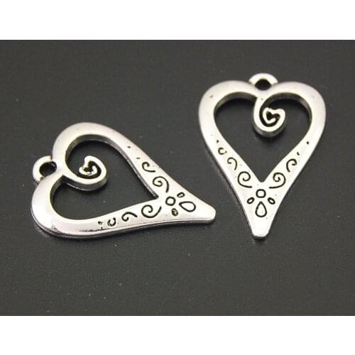 5pcs Silver Color Heart Charms Pendants For Jewelry Making DIY Handmade Findings 25x12mm A2174