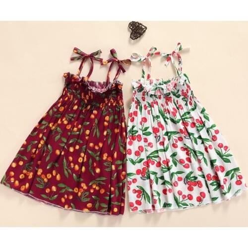 9Color ! 2-6Years Children Sunflower Print Sling Dress with Ruffles Girls Large Hem Sleeveless Lace-up Sundress