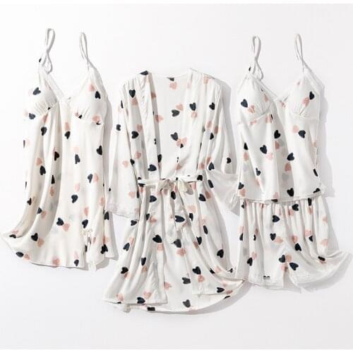 Satin Silk Robe Set Womens 4PCS Nightshirts Sleep Suit V-Neck Pajamas Sleepwear Homewear Wear Home Nightdress Negligee Gown