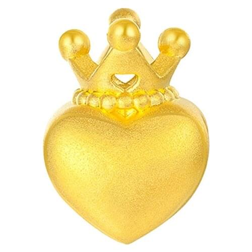 Pure 24K Yellow Gold Bracelet Women 999 Gold Heart Crown Bracelet Children Bracelet