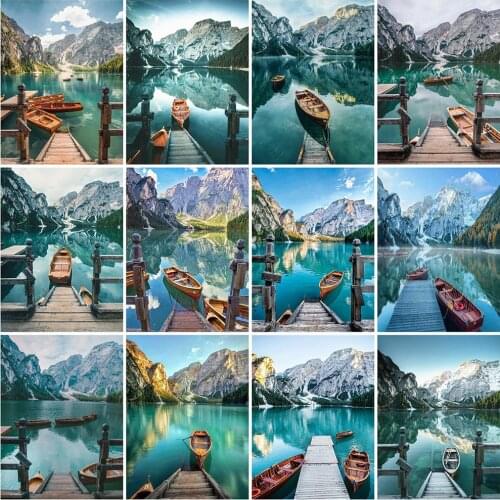 Evershine Diamond Painting Boat 5D DIY Diamond Embroidery Landscape Mosaic Mountain Rhinestone Picture Spring Home Decoration