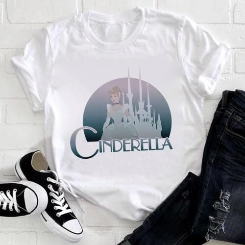 Disney Cinderella Circle Title Portrait T-Shirt Harajuku Tops Casual Tee Summer Short Sleeve Female T shirt for Women Clothing