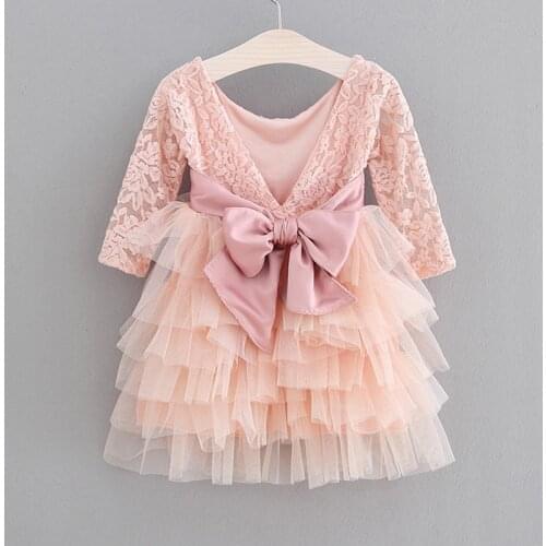 Humor Bear Girls Dress Summer LaceTulle Cake Dresses Baby Clothes Lace Long-Sleeve Gown Princess Dress Baby Kids Girl Dress