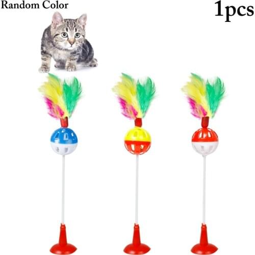 Cat Teaser Wand Suction Cup Feather Cat Bell Toy Cat Interactive Toy Bottom Sucker Pet Cat Toy Pet Supplies Random Color