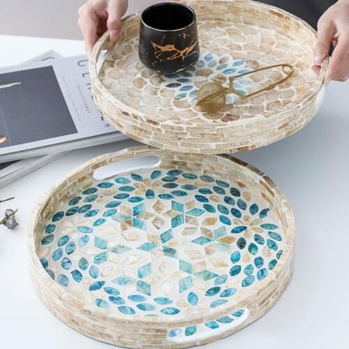 Creative Wooden Color Shell Storage Tray Teacup Food Jewelry Bathroom Supplies Storage Tray Home Round Natural Shell Decoration
