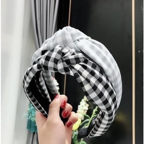 2020 Fashion Hair Accessories Womens Retro Middle Knotted Hair Band Fabric Sweet Plaid Wide-Brimmed Hairbands Headband Girls