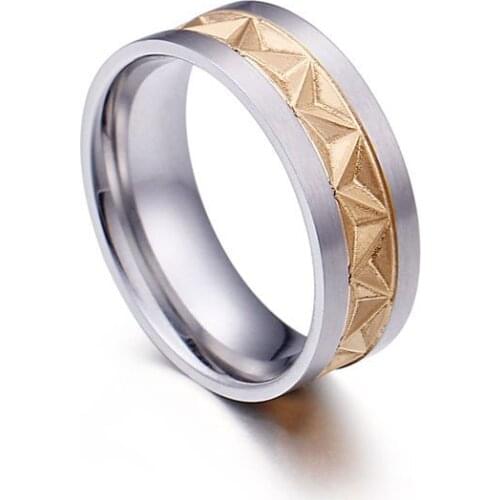 Fashionable steel titanium ring classic embossed electroplating ring two color matching pattern mens finger ring
