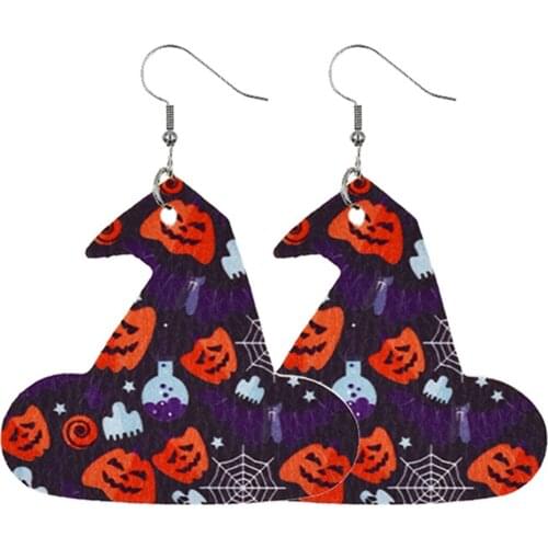 2021 Newest Halloween Theme Earrings Scary Funny Pendant Leather Dangle Earrings for Women Fashion Halloween Party Jewelry