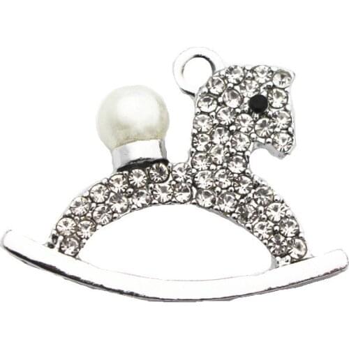 20pcs/lot crystal pearl wooden horse Dangle Charms Lobster Clasp Hanging Charm For Bracelet&Pendant Floating Charms Jewelry