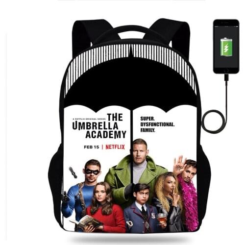New The Umbrella Academy Backpack Boys Girls School Bag Children Book Bags Men Women Rucksack Teens USB Travel Knapsack Mochila