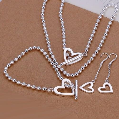S089 925 sterling silver jewelry set, fashion jewelry set Heart-Shaped Bean To Three-Piece /ajlajasa fzpaoqwa