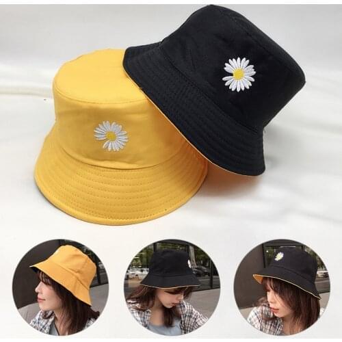 Summer Women Hats Outdoor Daisy Printed Bucket Hat For Girls Panama Sun Hat Beach Double-Sided Fisherman Hat