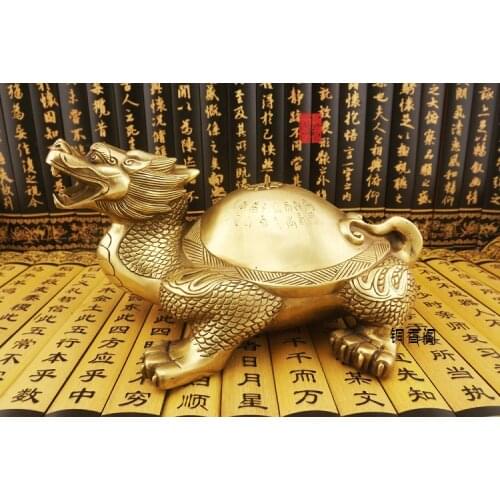 25CM #office Home Room shop bring wealth and fortune Mascot efficacious Talisman JI XIANG Dragon Turtle FENG SHUI Copper statue